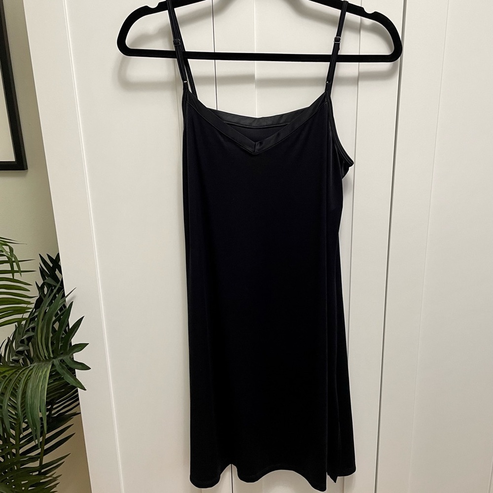 Slinky Black V Neck or Square Neck Slip Dress S